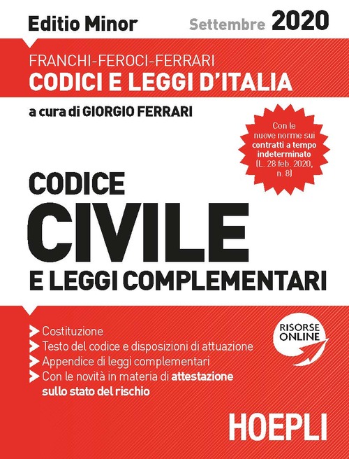 Codice civile e leggi complementari. Settembre 2020. Editio minor