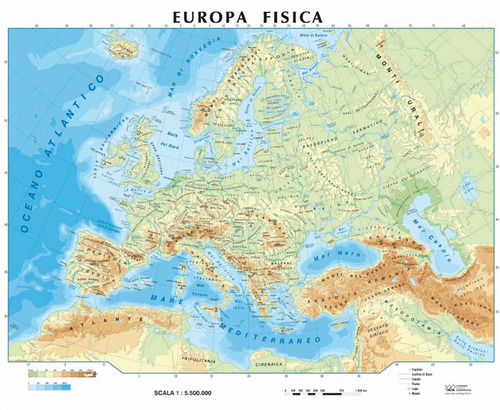 Europa fisica/politica 1:17.000.000 (carta scolastica da banco telata stesa cm 42x29,7)