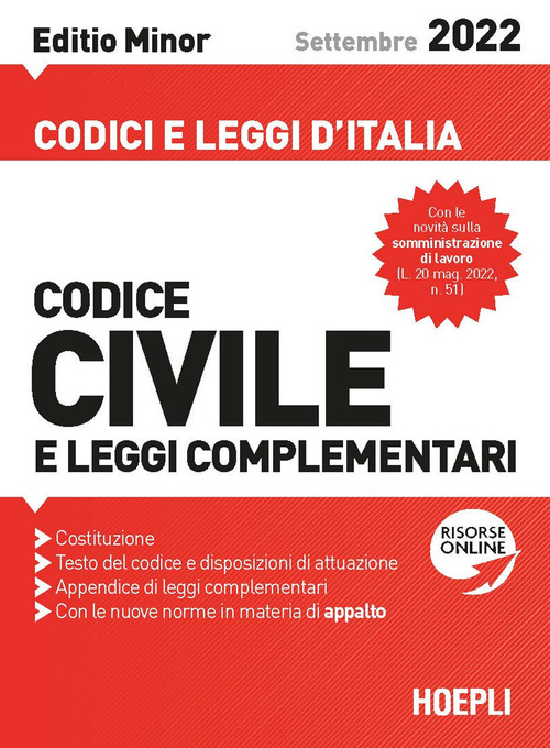 Codice civile e leggi complementari. Settembre 2022. Editio minor