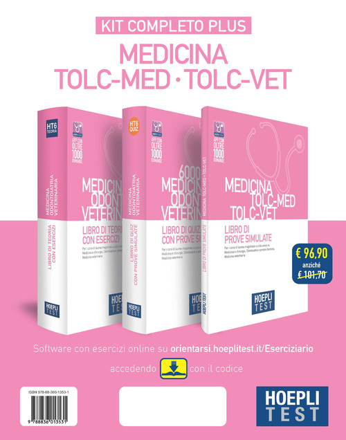 Hoepli test. Medicina, Odontoiatria, Veterinaria TOLC-MED e TOLC-VET. Kit completo Plus (Libro di teoria con esercizi-6000 Quiz-Libro di Prove simulate)