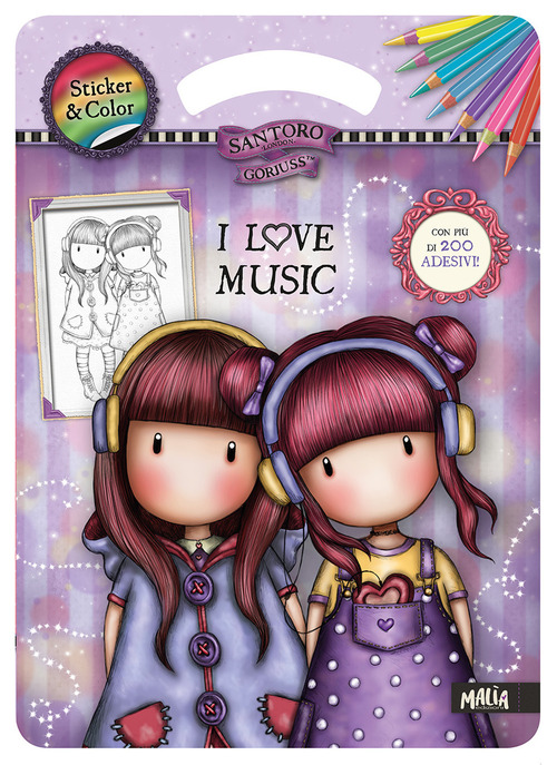 I love music. Sticker & color. Gorjuss