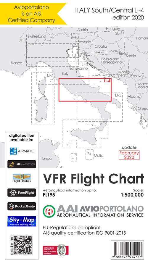 Avioportolano. VFR flight chart LI 4 Italy south-central
